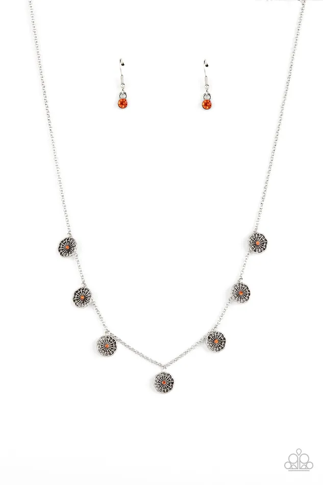 Paparazzi Accessories Necklaces Prairie Perennial Orange Rhinestone Silver Flower Necklace Paparazzi Paparazzi Accessories Necklaces Prairie Perennial Orange Rhinestone Silver Flower Necklace Paparazzi