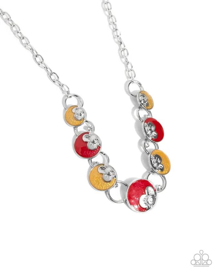 Paparazzi Accessories Necklaces PREORDER Blooming Bravado Red and Yellow Circle Silver Short Necklace Paparazzi Paparazzi Accessories Necklaces PREORDER Blooming Bravado Red and Yellow Circle Silver Short Necklace Paparazzi