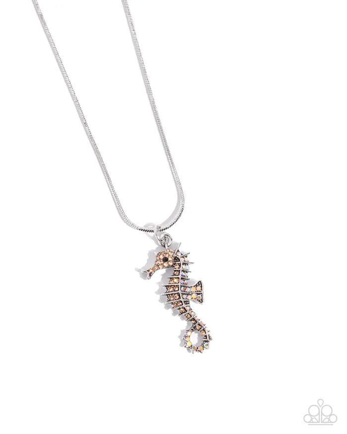 Paparazzi Accessories Necklaces Seahorse Shanty Orange Iridescent Rhinestone Silver Short Necklace Paparazzi Paparazzi Accessories Necklaces Seahorse Shanty Orange Iridescent Rhinestone Silver Short Necklace Paparazzi