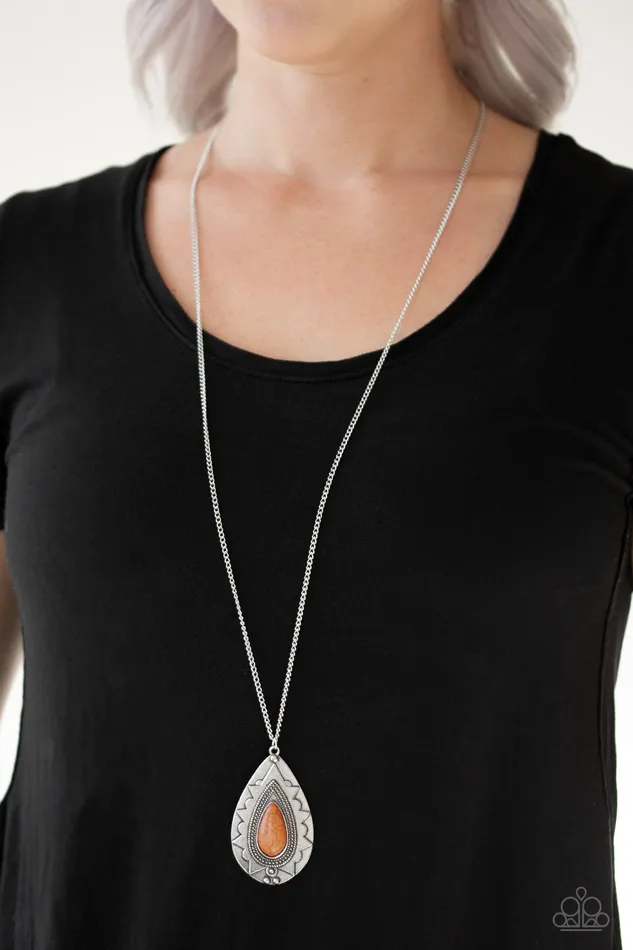 Paparazzi Accessories Necklaces Sedona Solstice Orange Stone Silver Necklace Paparazzi