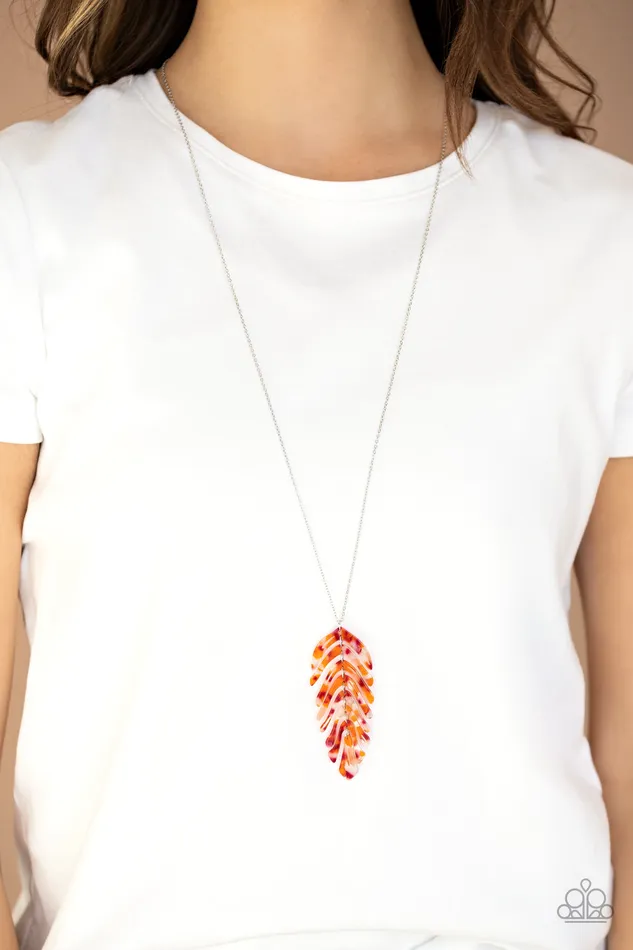 Paparazzi Accessories Necklaces She QUILL Be Loved Paparazzi Multi Red and Orange Acrylic Shelllike Silver Pendant Necklace