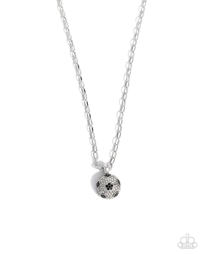 Paparazzi Accessories Necklaces Soccer Pitch Black and White Rhinestone Silver Sports Short Necklace Paparazzi Paparazzi Accessories Necklaces Soccer Pitch Black and White Rhinestone Silver Sports Short Necklace Paparazzi