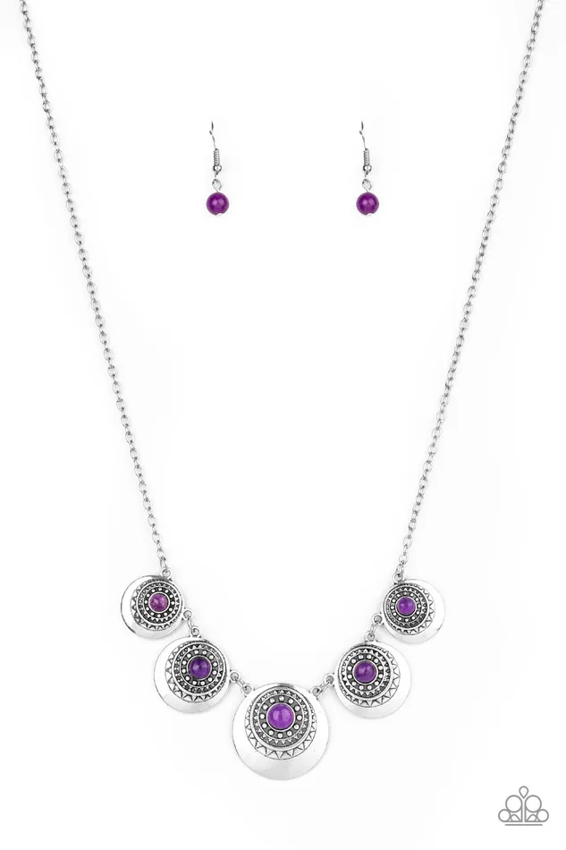 Paparazzi Accessories Necklaces Solar Beam Purple Stone Silver Sunburst Frame Necklace Paparazzi Accessories Necklaces Solar Beam Purple Stone Silver Sunburst Frame Necklace