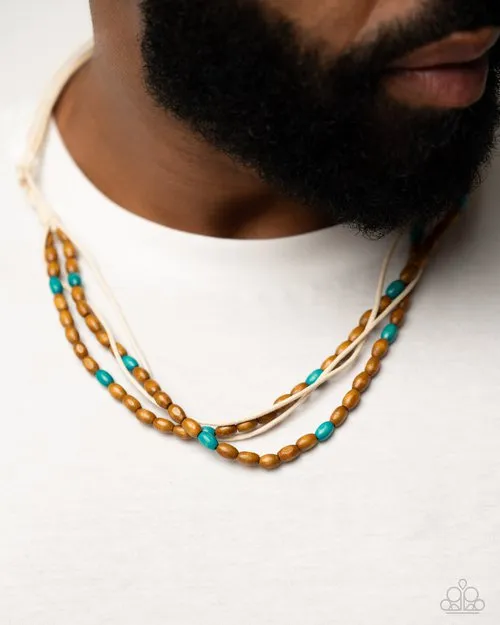 Paparazzi Accessories Necklaces Summer Odyssey Blue Brown Wooden Bead Cord Necklace Paparazzi