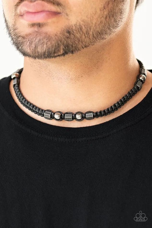 Paparazzi Accessories Necklaces Take a Trek Black Bead Gunmetal Accent Urban Necklace Paparazzi