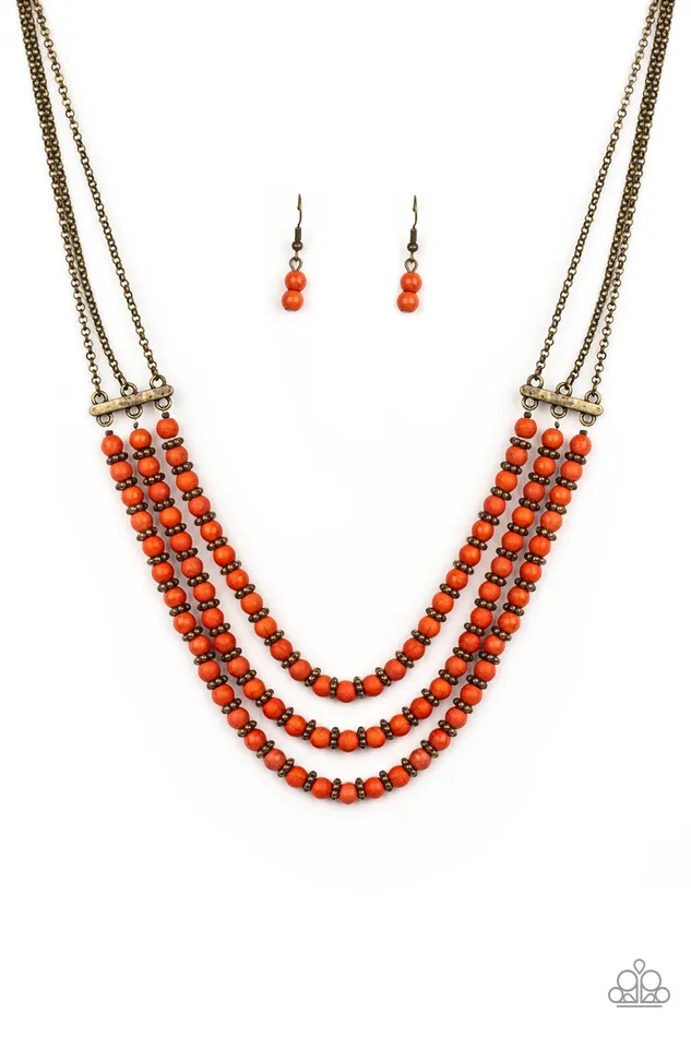 Paparazzi Accessories Necklaces Terra Trails Orange Stone Brass Layered Necklace Paparazzi Paparazzi Accessories Necklaces Terra Trails Orange Stone Brass Layered Necklace Paparazzi