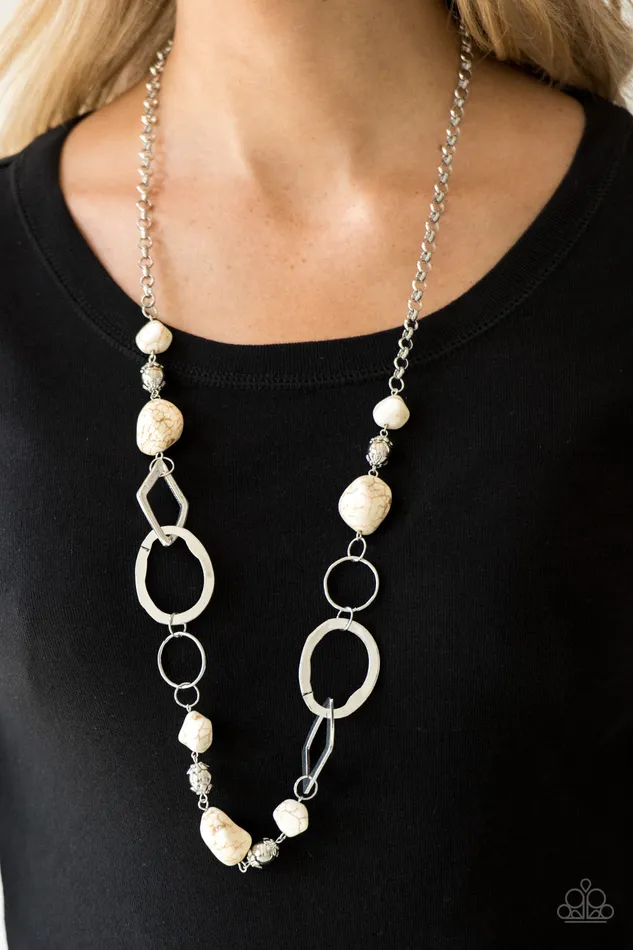 Paparazzi Accessories Necklaces Thats TERRAific White Cracked Stone Silver Necklace Paparazzi