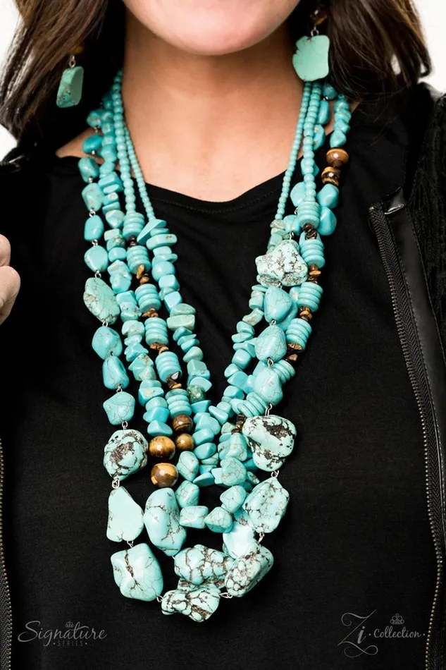 Paparazzi Accessories Necklaces The Monica Paparazzi Zi Collection 2019 Turquoise and Brown Tigers Eye Stone Bead Necklace
