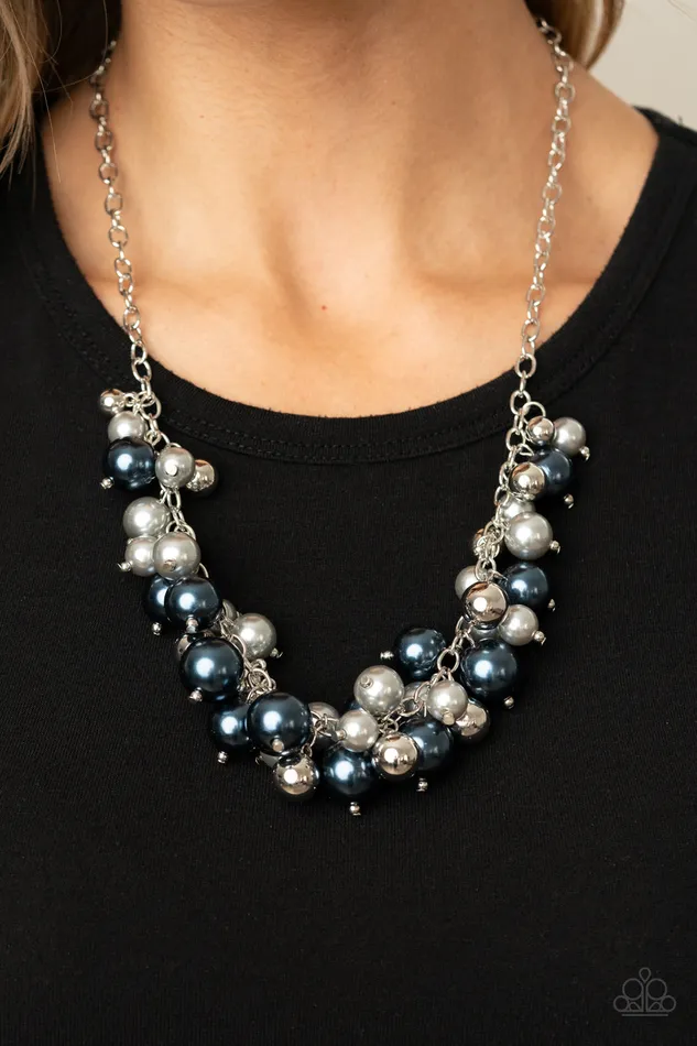 Paparazzi Accessories Necklaces Uptown Upgrade Multi Blue Pearl Silver Necklace Paparazzi