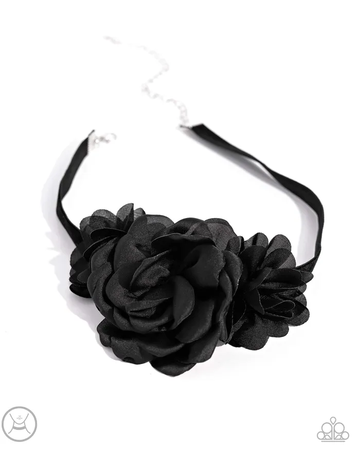 Paparazzi Accessories Necklaces Very Viscountess Black Fabric Rose Flower Choker Necklace 2024 Week 1 EMP Exclusive Paparazzi Paparazzi Accessories Necklaces Very Viscountess Black Fabric Rose Flower Choker Necklace 2024 Week 1 EMP Exclusive Paparazzi