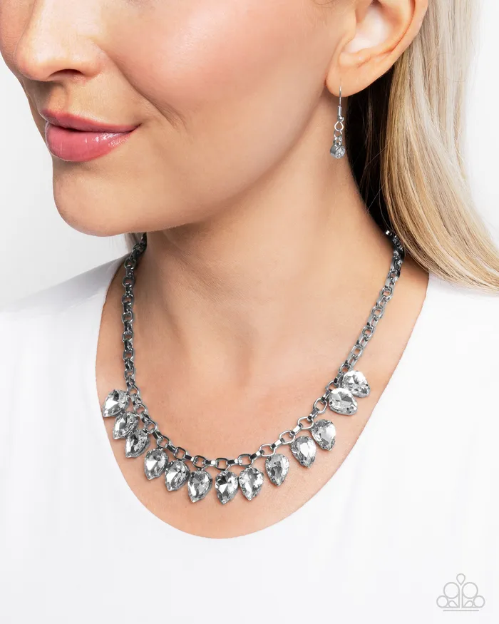 Paparazzi Accessories Necklaces Vicious Vibrancy White Gem Silver Short Necklace Paparazzi