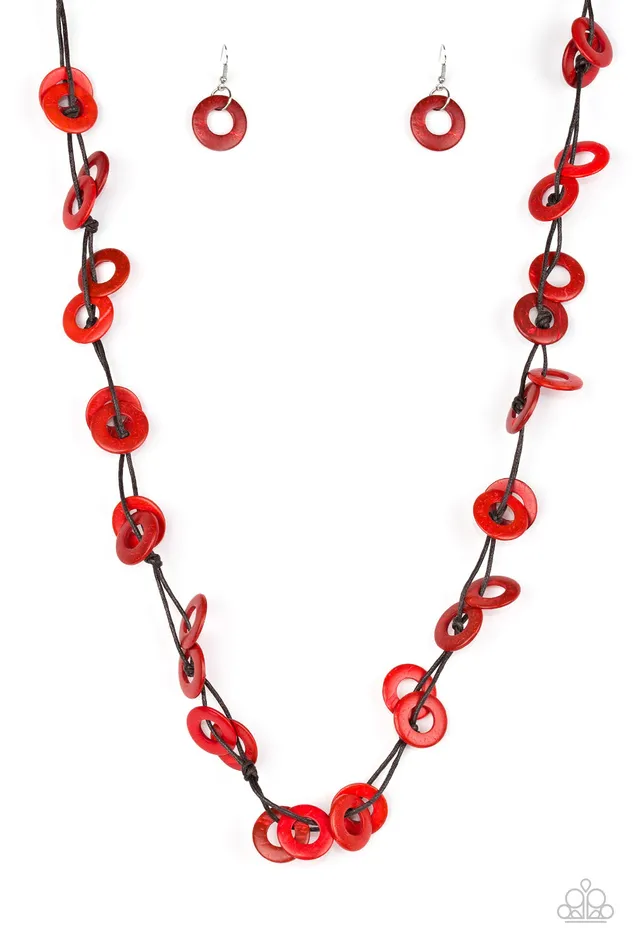 Paparazzi Accessories Necklaces Waikiki Winds Red Wood Disc Corded Necklace Paparazzi Paparazzi Accessories Necklaces Waikiki Winds Red Wood Disc Corded Necklace Paparazzi