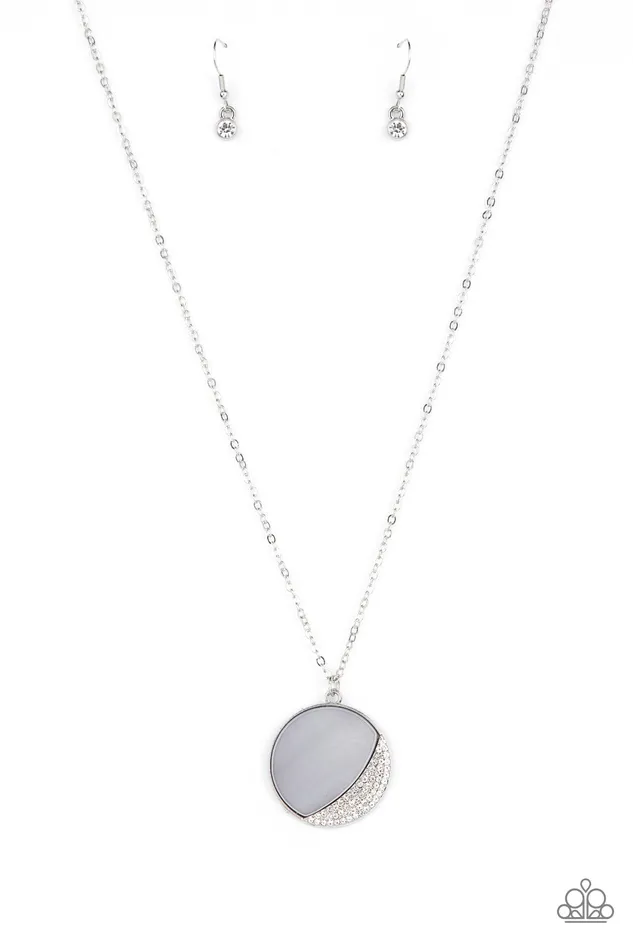 Paparazzi Accessories Oceanic Eclipse Silver Shelllike White Rhinestone Moon Pendant Necklace Paparazzi Necklaces Paparazzi Accessories Oceanic Eclipse Silver Shelllike White Rhinestone Moon Pendant Necklace Paparazzi Necklaces