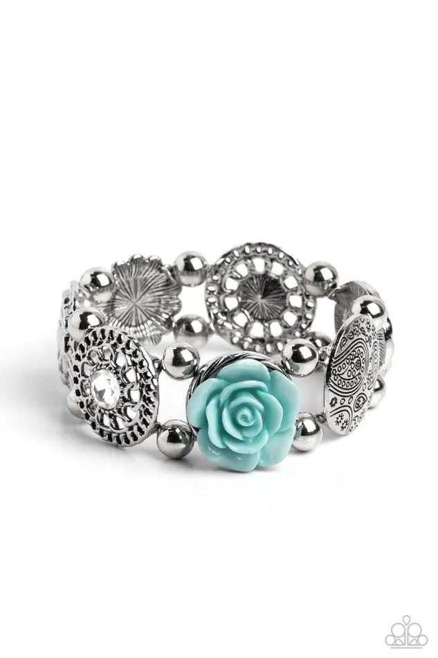 Paparazzi Accessories Optimistic Oasis Blue Resin Rose Silver Disc Bracelet Paparazzi Bracelets Paparazzi Accessories Optimistic Oasis Blue Resin Rose Silver Disc Bracelet Paparazzi Bracelets