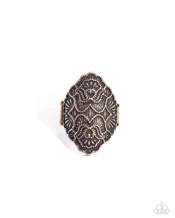 Paparazzi Accessories Opulent Opera Brass Patterned Ring Paparazzi Rings