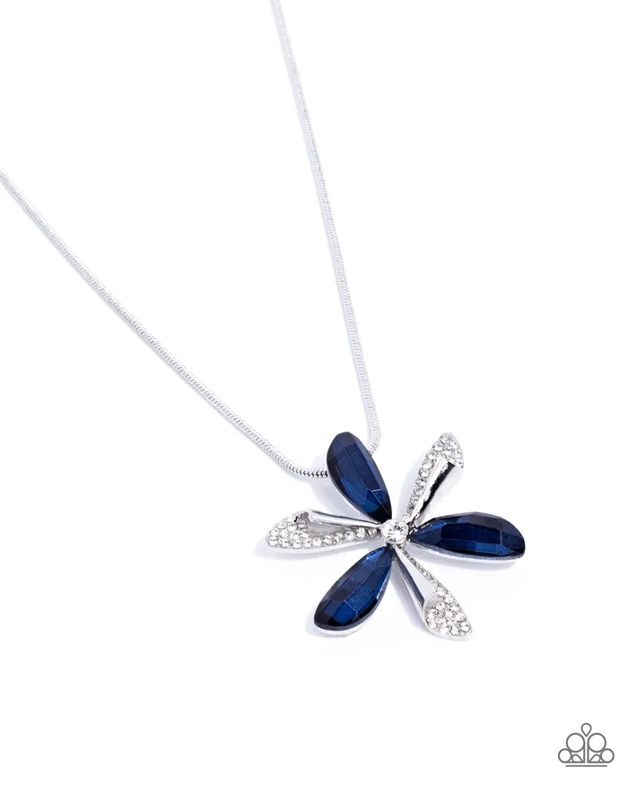 Paparazzi Accessories Potent Pattern Blue Gem White Rhinestone Silver Flower Short Necklace Paparazzi Necklaces Paparazzi Accessories Potent Pattern Blue Gem White Rhinestone Silver Flower Short Necklace Paparazzi Necklaces
