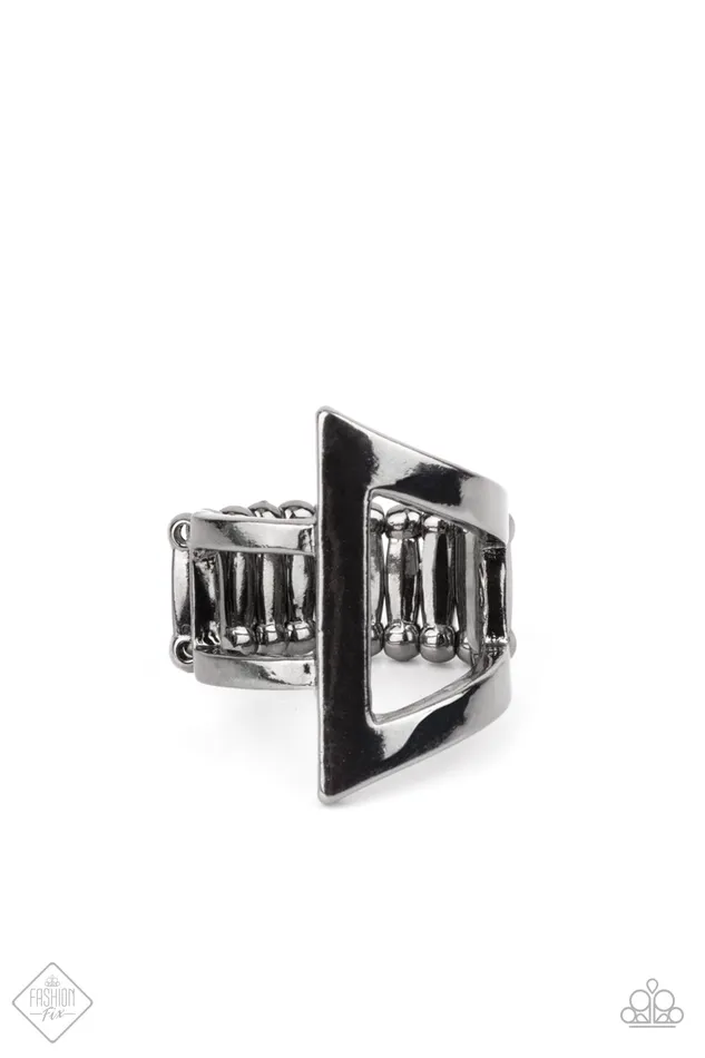 Paparazzi Accessories Rebel Edge Black Gunmetal Geometric Ring Rings