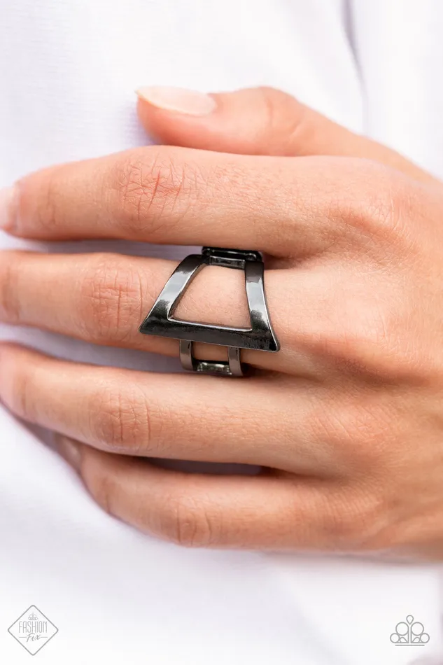 Paparazzi Accessories Rebel Edge Black Gunmetal Geometric Ring Rings