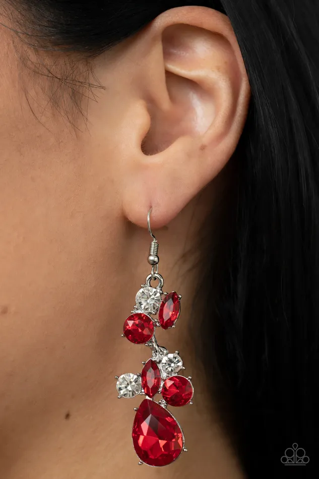 Paparazzi Accessories Rhinestone Reveler Red Gem Silver Earrings Paparazzi Earrings