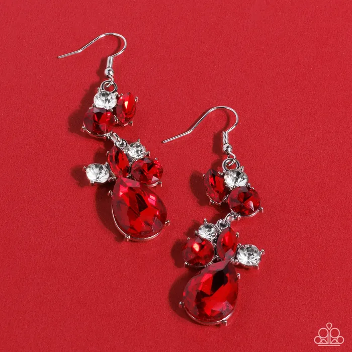 Paparazzi Accessories Rhinestone Reveler Red Gem Silver Earrings Paparazzi Earrings