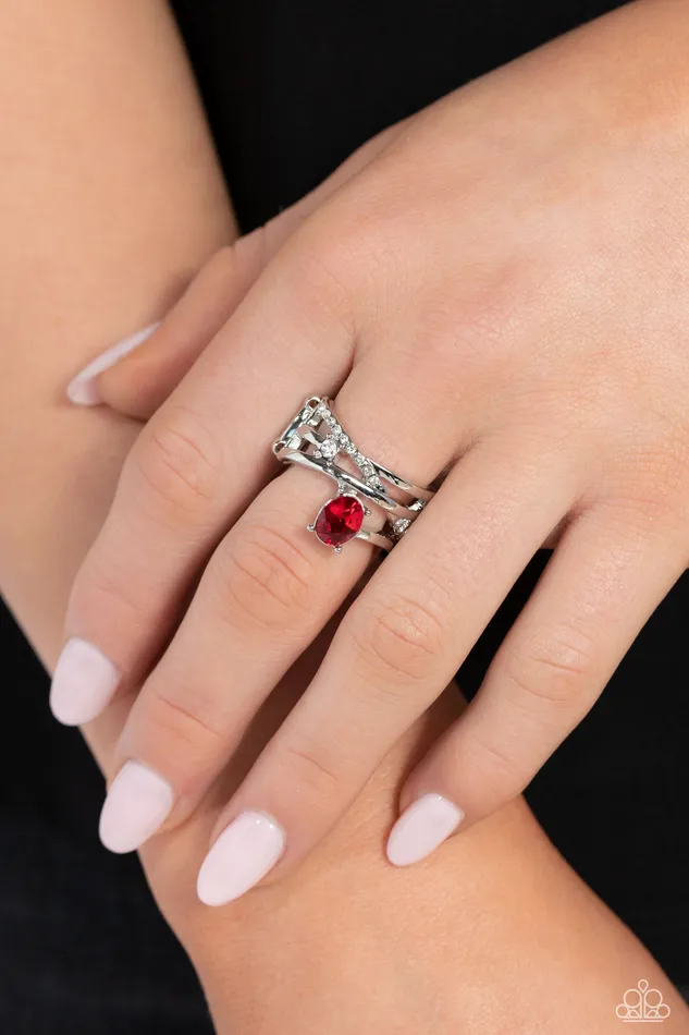 Paparazzi Accessories Rings Alternating Allure Red Rhinestone Silver Ring Paparazzi