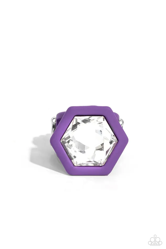 Paparazzi Accessories Rings Changing Class Purple Hexagon White Gem Ring Paparazzi Paparazzi Accessories Rings Changing Class Purple Hexagon White Gem Ring Paparazzi