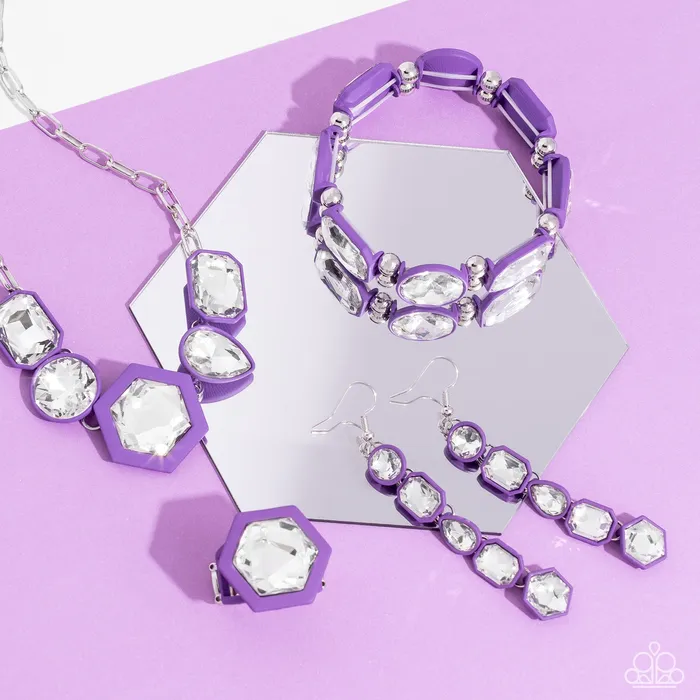Paparazzi Accessories Rings Changing Class Purple Hexagon White Gem Ring Paparazzi