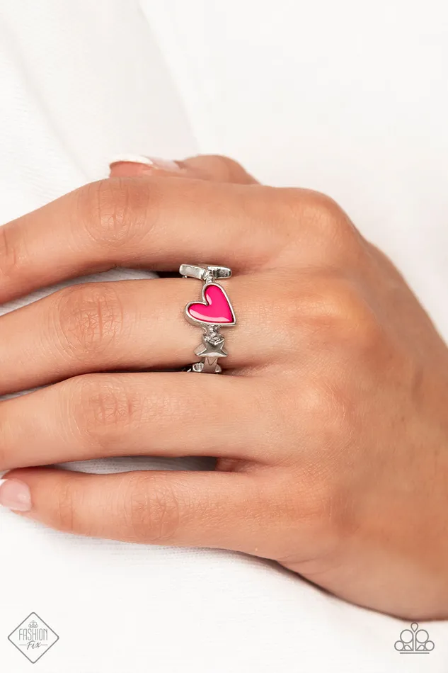 Paparazzi Accessories Rings Contemporary Charm Pink Heart Silver Ring Paparazzi Fashion Fix September 2022