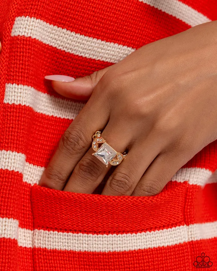 Paparazzi Accessories Rings Deluxe Drama Gold White Gem Ring Paparazzi
