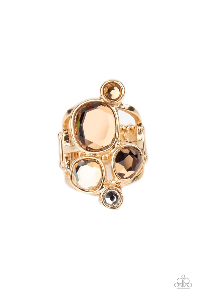 Paparazzi Accessories Rings Demandingly Duchess Brown Gem Gold Ring Paparazzi