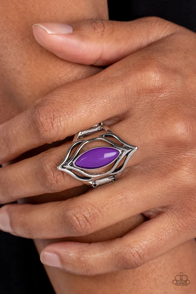 Paparazzi Accessories Rings Fearless Fluorescence Purple Bead Silver Ring Paparazzi
