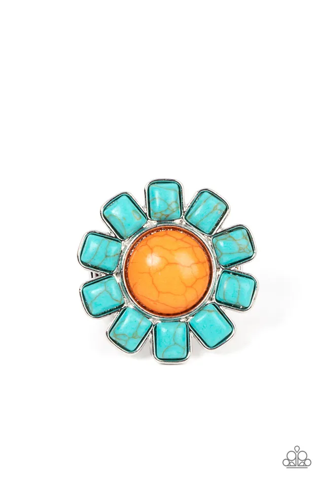 Paparazzi Accessories Rings Mojave Marigold Orange and Turquoise Stone Silver Flower Ring Paparazzi Paparazzi Accessories Rings Mojave Marigold Orange and Turquoise Stone Silver Flower Ring Paparazzi