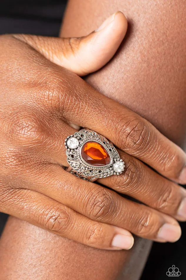 Paparazzi Accessories Rings Mystical Mania Orange Gem Silver Ring Paparazzi