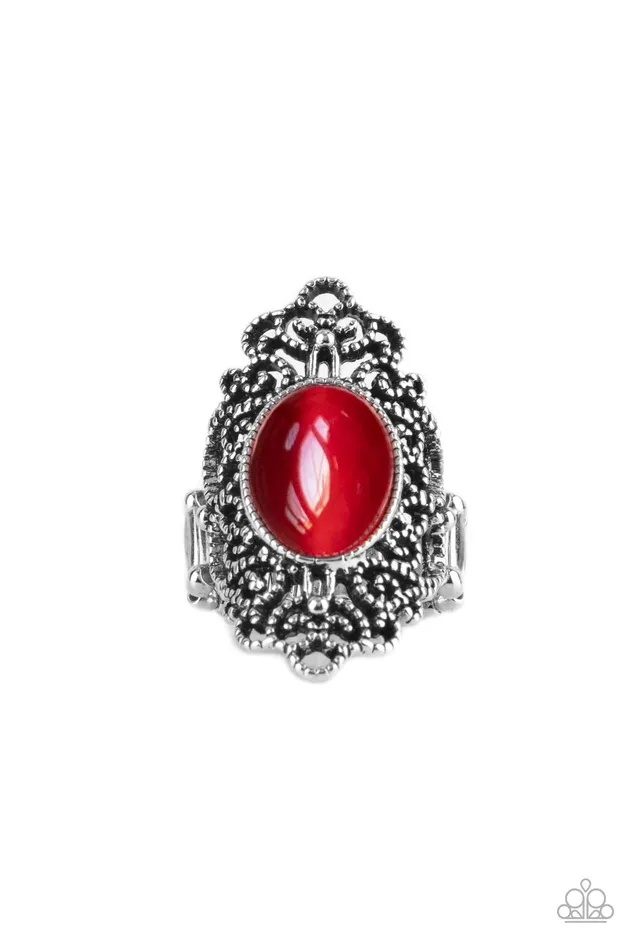Paparazzi Accessories Rings Once Upon a Meadow Red Cats Eye Filigree Statement Ring Paparazzi Paparazzi Accessories Rings Once Upon a Meadow Red Cats Eye Filigree Statement Ring Paparazzi