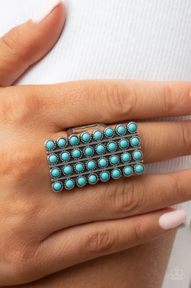 Paparazzi Accessories Rings Pack Your SADDLEBAGS Blue Turquoise Silver Rectangle Ring Paparazzi