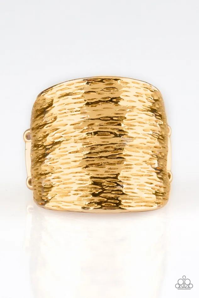 Paparazzi Accessories Rings Paleo Patterns Gold Textured Plate Ring Paparazzi
