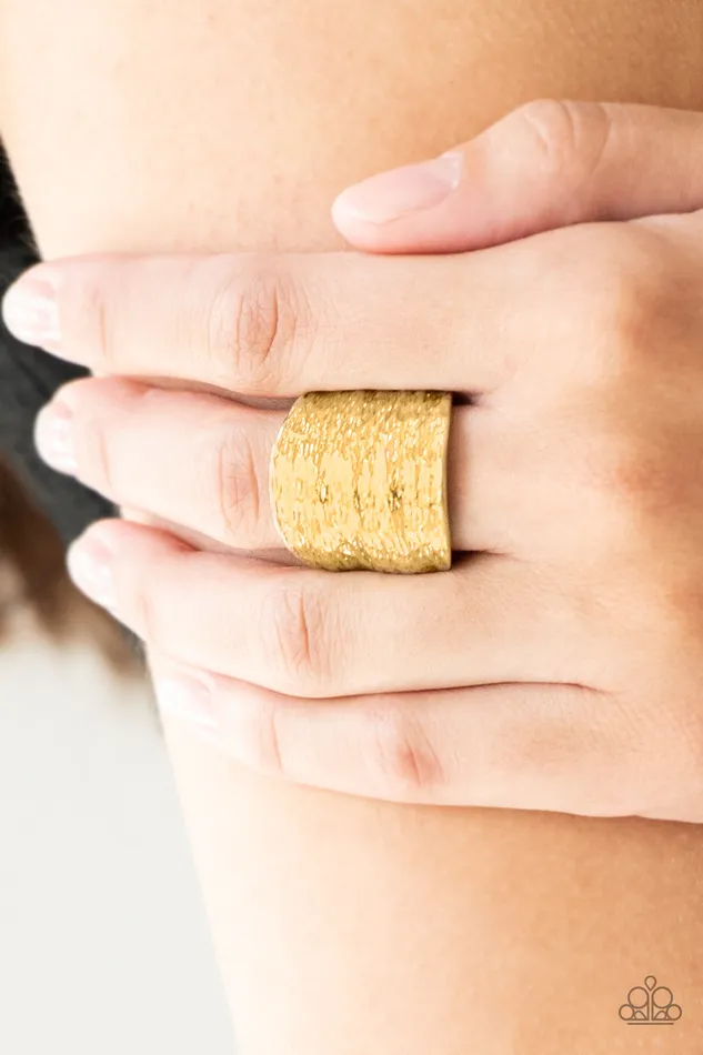 Paparazzi Accessories Rings Paleo Patterns Gold Textured Plate Ring Paparazzi