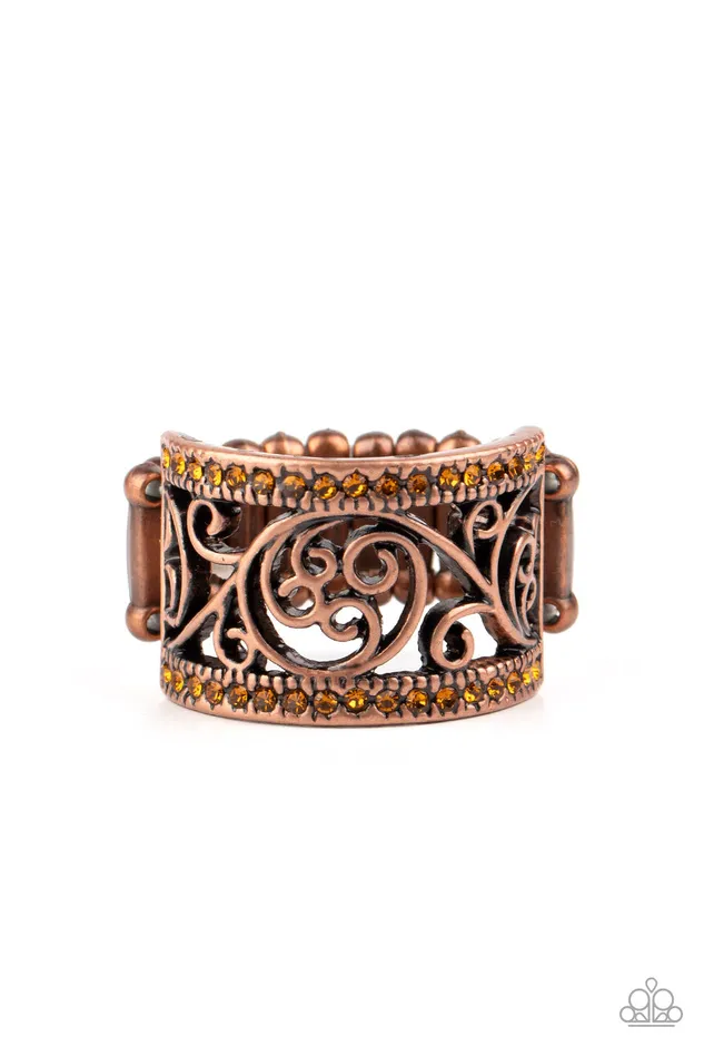 Paparazzi Accessories Rings Regal Reflections Copper Topaz Rhinestone Ring Paparazzi