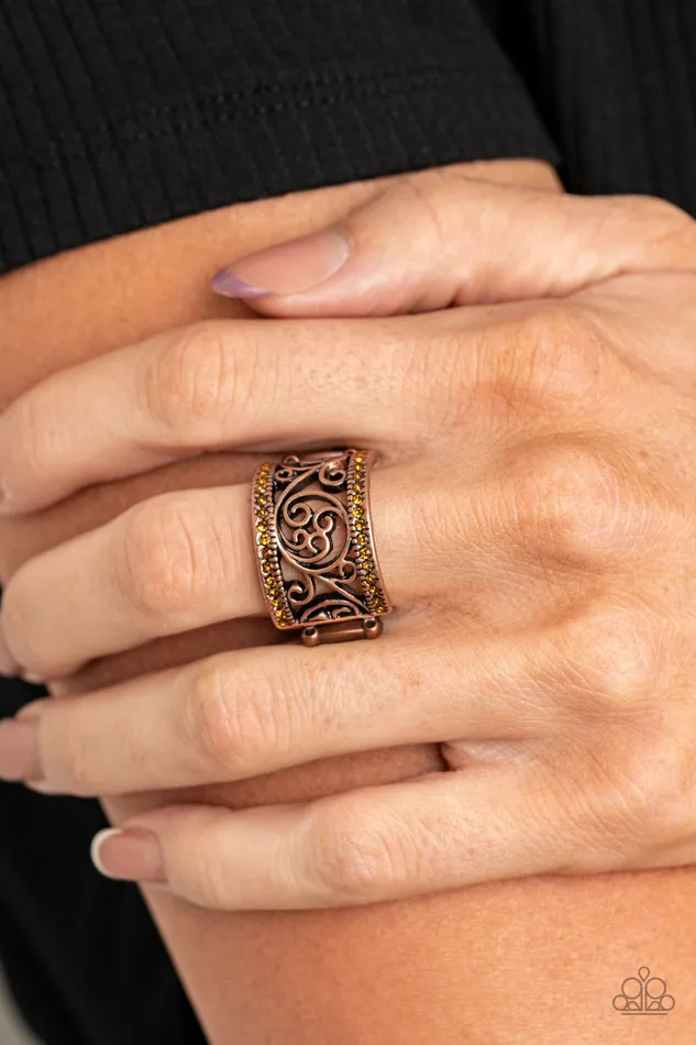 Paparazzi Accessories Rings Regal Reflections Copper Topaz Rhinestone Ring Paparazzi