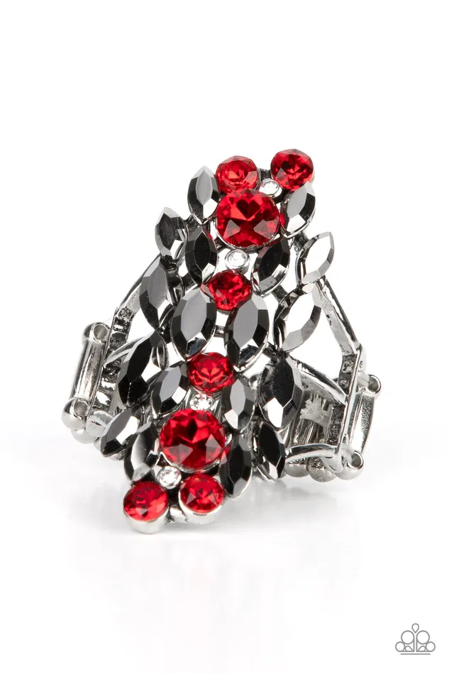 Paparazzi Accessories Rings Smoky Smolder Red Rhinstone Silver Ring Paparazzi