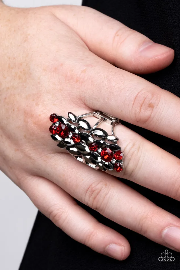 Paparazzi Accessories Rings Smoky Smolder Red Rhinstone Silver Ring Paparazzi