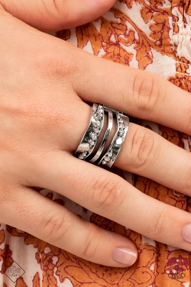 Paparazzi Accessories Rings Unexpected Treasure White Rhinestone Silver Ring Paparazzi Fashion Fix July 2022