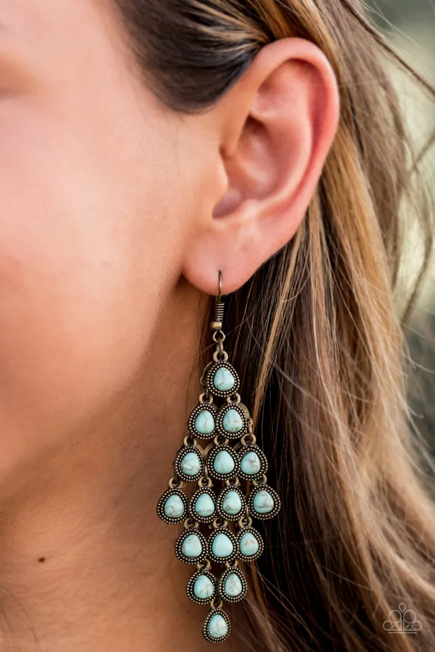 Paparazzi Accessories Rural Rainstorms Paparazzi Brass Frame Turquoise Teardrop Earrings 2020 Convention Exclusive Earrings