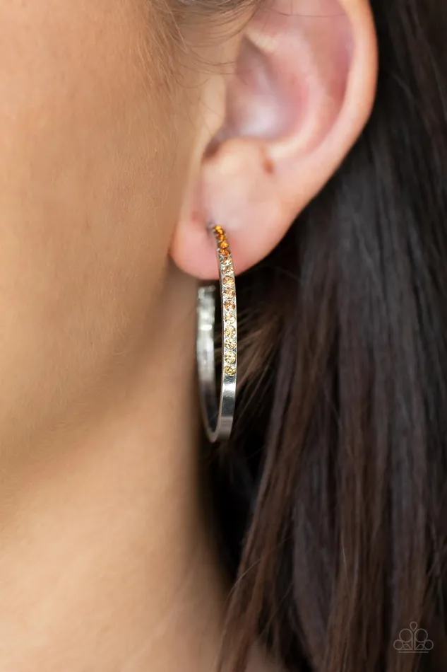 Paparazzi Accessories Somewhere Over the OMBRE Brown Rhinestone Silver Hoop Earrings Paparazzi Earrings