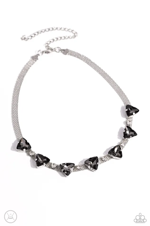 Paparazzi Accessories Strands of Sass Silver Smoky Triangle Gem Choker Necklace Paparazzi Necklaces Paparazzi Accessories Strands of Sass Silver Smoky Triangle Gem Choker Necklace Paparazzi Necklaces