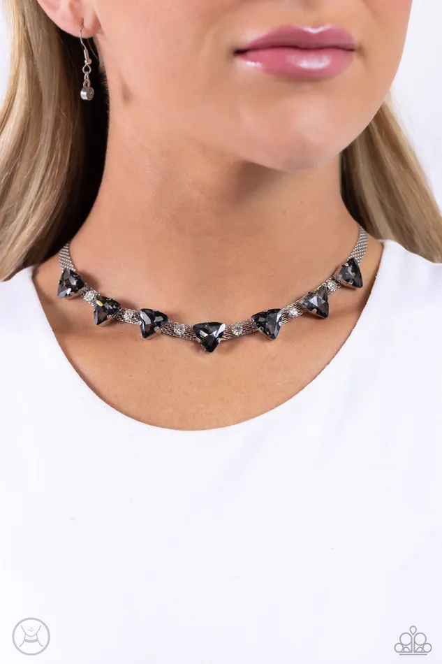 Paparazzi Accessories Strands of Sass Silver Smoky Triangle Gem Choker Necklace Paparazzi Necklaces