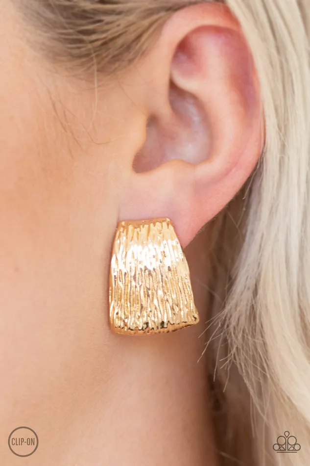 Paparazzi Accessories Superstar Shimmer Paparazzi Gold Textured ClipOn Earrings Earrings