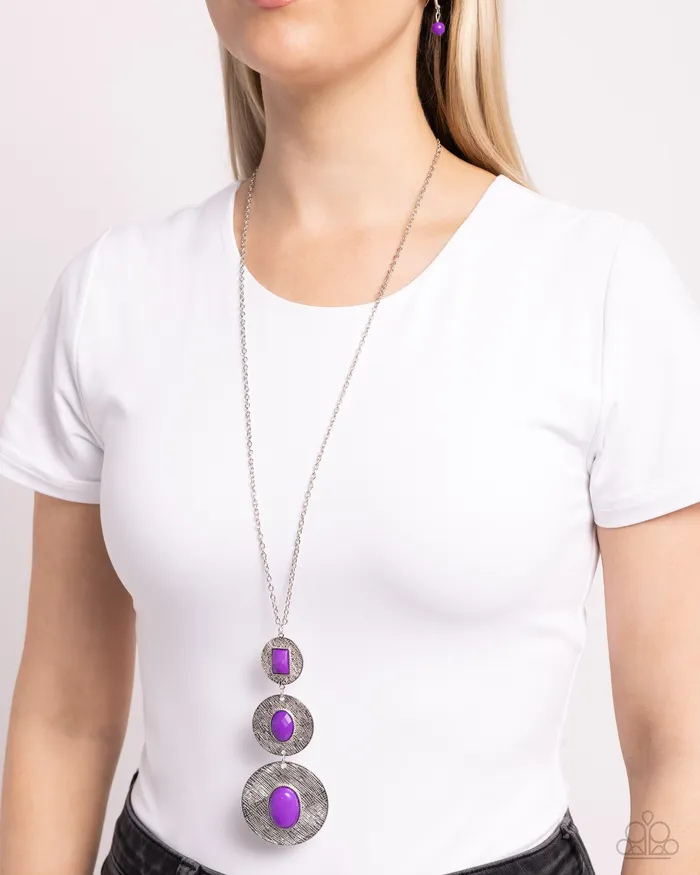 Paparazzi Accessories Talisman Trendsetter Purple Bead Silver Circle Long Necklace Paparazzi Necklaces