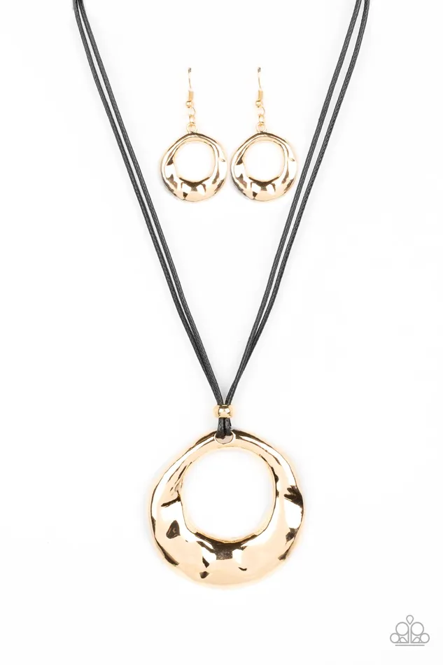 Paparazzi Accessories Tectonic Treasure Gold Circle Black Cord Necklace Paparazzi Necklaces Paparazzi Accessories Tectonic Treasure Gold Circle Black Cord Necklace Paparazzi Necklaces
