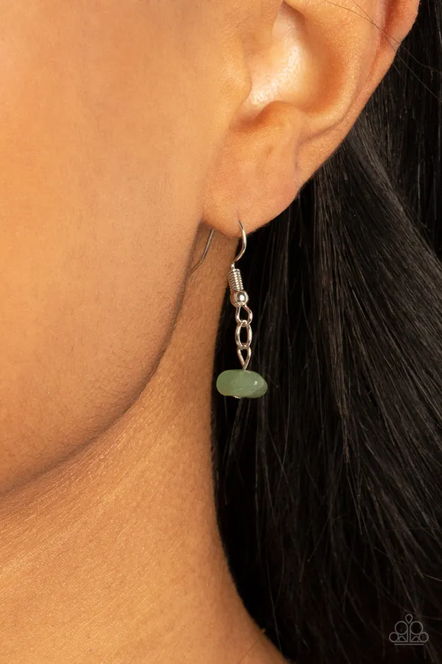 Paparazzi Accessories Tranquil Tidings Green Jade Stone Pebbles Silver Y Necklace Paparazzi Necklaces